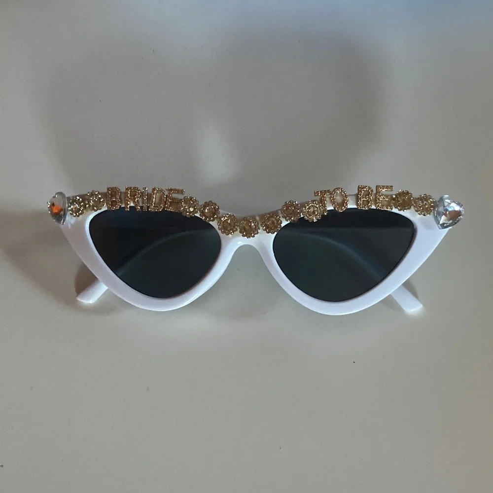 Bride To Be White Cat Eye Sunglasses with Rhinestones and Bride To Be Sash